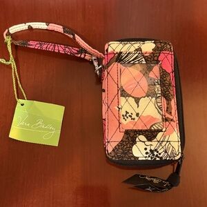 Vera Bradley Pink Floral Quilted Wristlet Wallet with Zipper and Wrist Strap